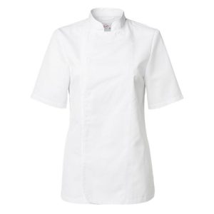 Segers kockrock dam kort ärm med dold knäppning och feminin passform för restaurang och storkök