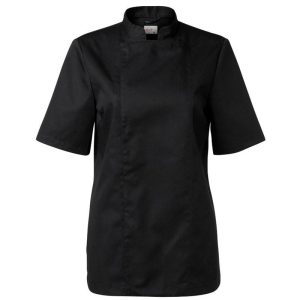 Segers kockrock dam kort ärm med dold knäppning och feminin passform för restaurang och storkök