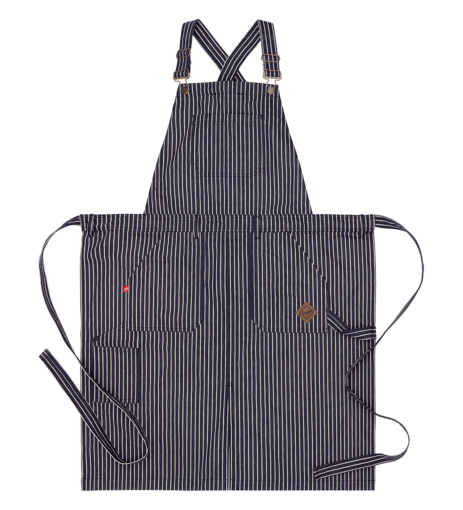 Snickarförkläde Marinrandig Denim Segers Snickarförkläde i marinrandig denim från Segers med många fickor och ergonomiskt kryss i ryggen